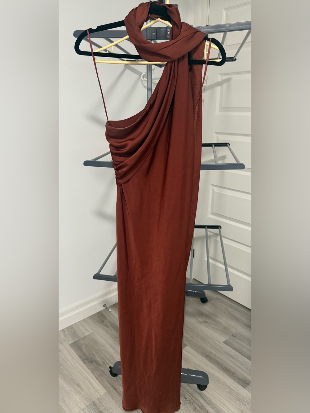 Zara Rust Brown One-Shoulder Maxi Dress